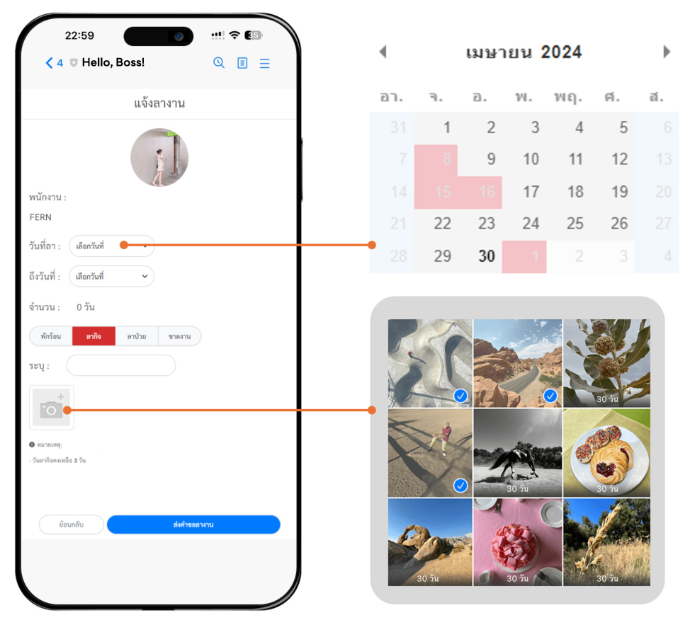 ตัวอย่างการขอลางานผ่าน LINE Application